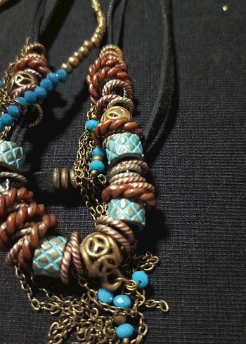 Uzun Turkuaz Boncuklu Bohem Kolye - Görsel 5