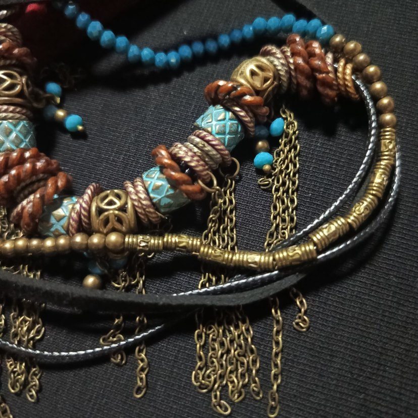 Uzun Turkuaz Boncuklu Bohem Kolye - Görsel 4