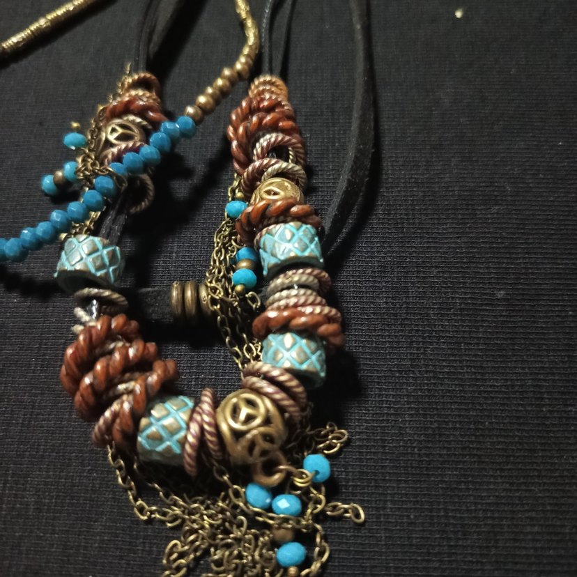 Uzun Turkuaz Boncuklu Bohem Kolye - Görsel 5