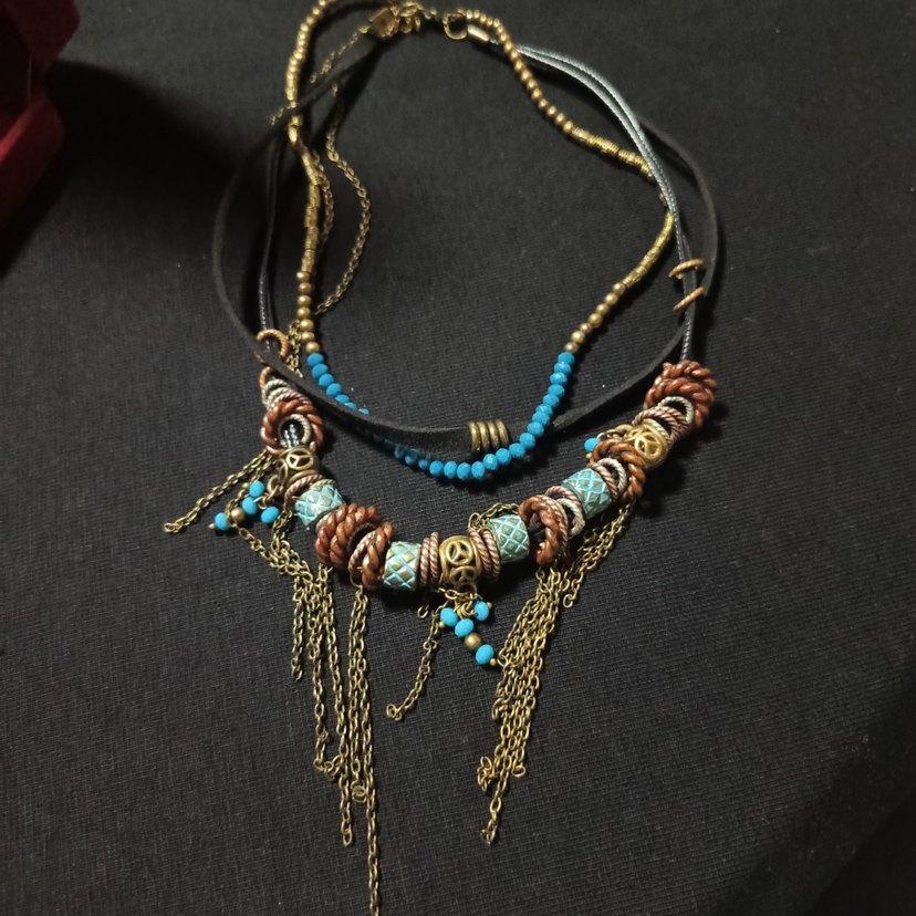 Uzun Turkuaz Boncuklu Bohem Kolye - Görsel 2
