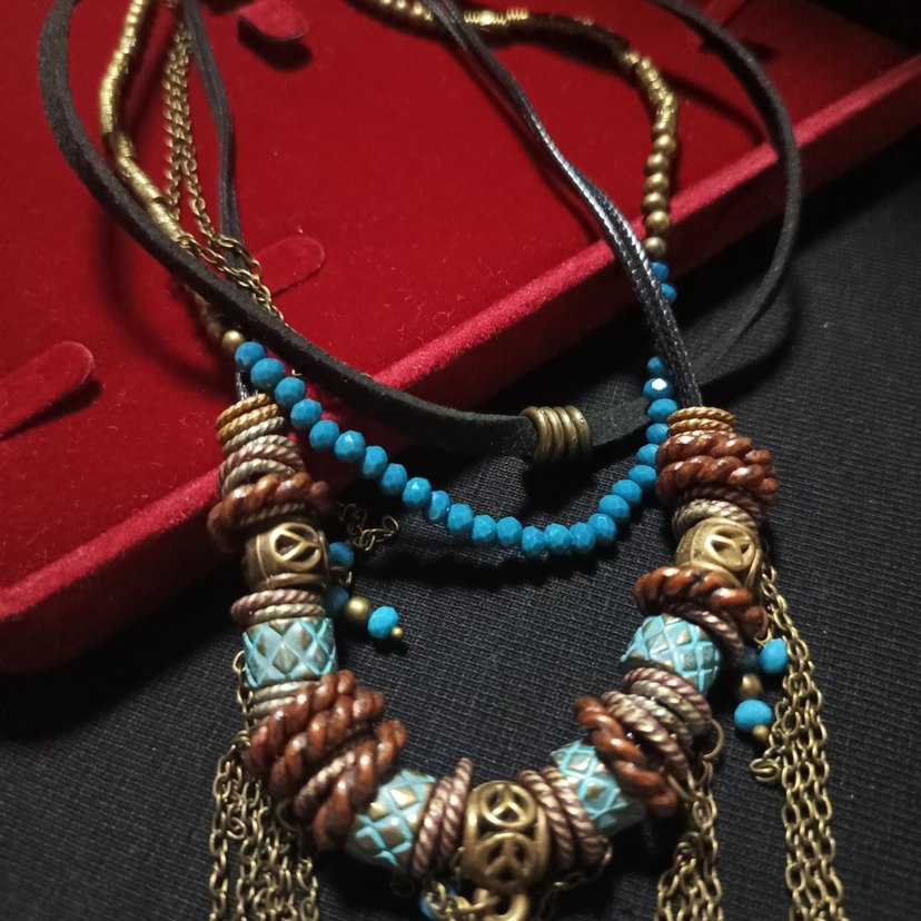 Uzun Turkuaz Boncuklu Bohem Kolye - Görsel 3