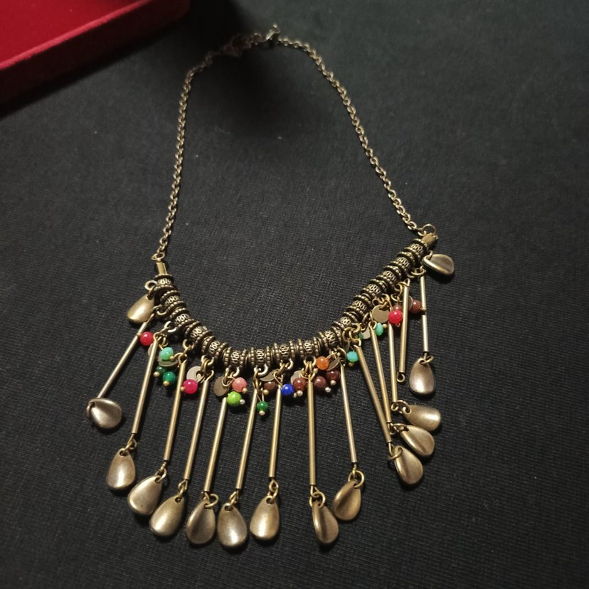 Renkli Etnik Bohem Zincir Detaylı Uzun Kolye - Görsel 2