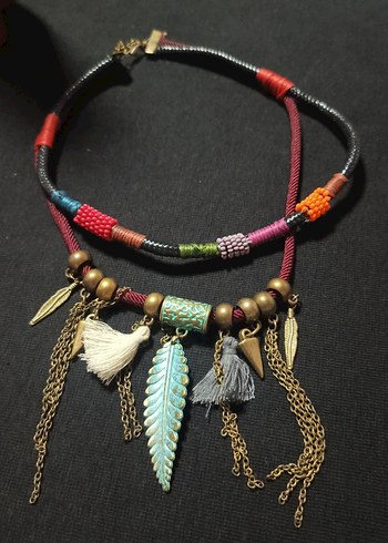 Renkli Etnik Püsküllü Uzun Bohem Kolye - Görsel 5