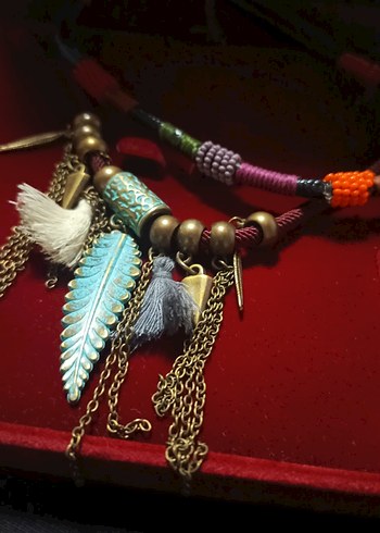 Renkli Etnik Püsküllü Uzun Bohem Kolye - Görsel 3