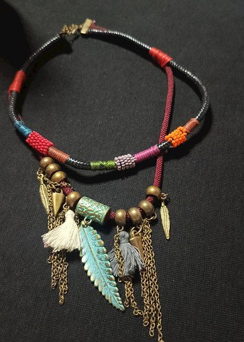 Renkli Etnik Püsküllü Uzun Bohem Kolye - Görsel 4