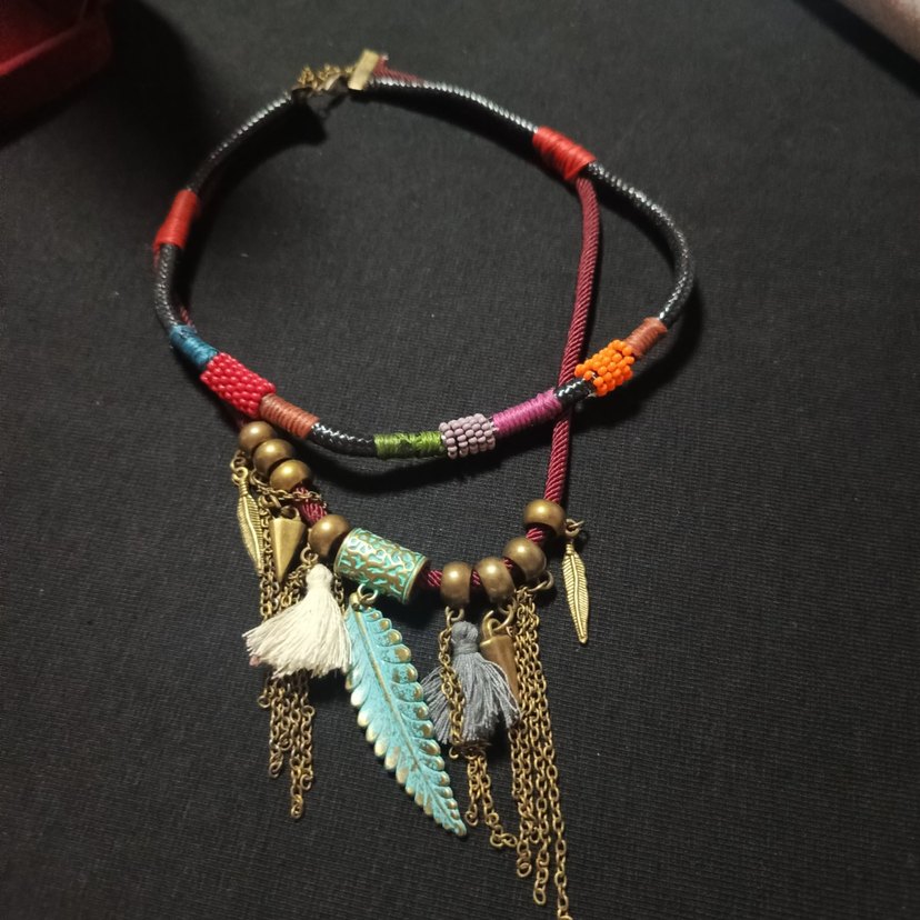 Renkli Etnik Püsküllü Uzun Bohem Kolye - Görsel 4