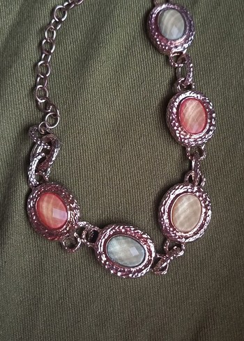 Diğer Vintage Rose Altin Oval Tasli Kolye