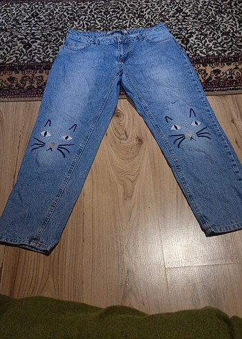 Diğer Kedi İslemeli Acik Mavi Denim Jean
