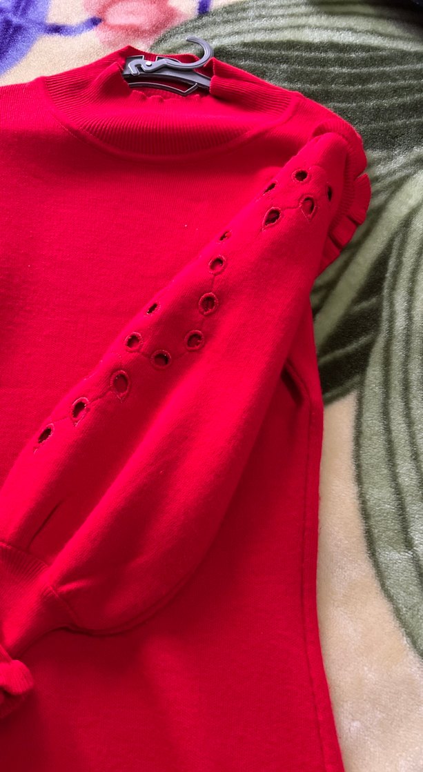 Kırmızı Uzun Kollu Triko Kadın Elbise - Görsel 3