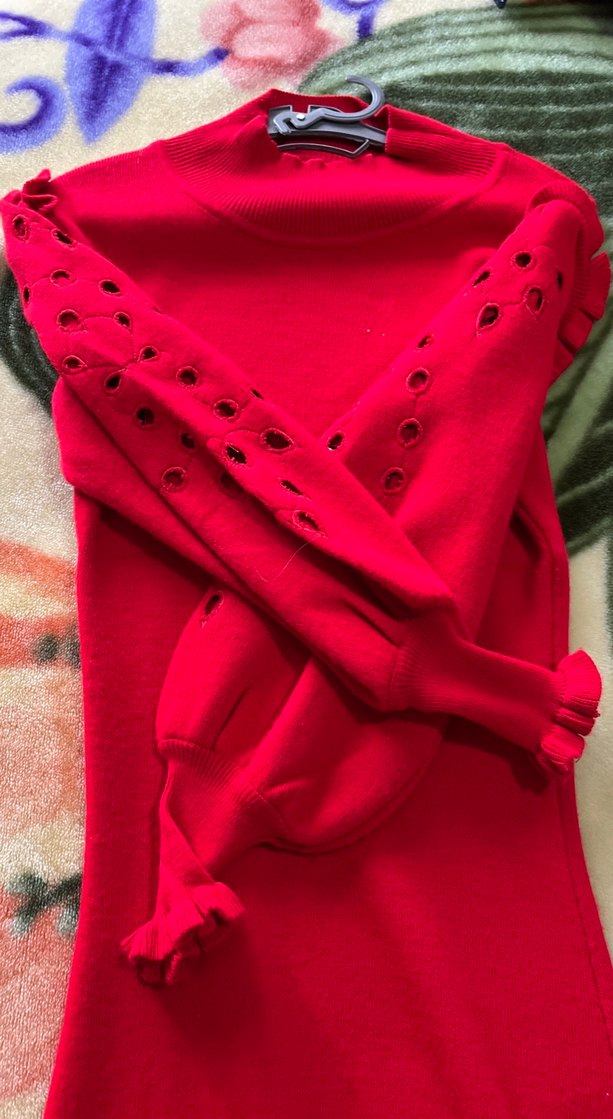 Kırmızı Uzun Kollu Triko Kadın Elbise - Görsel 4