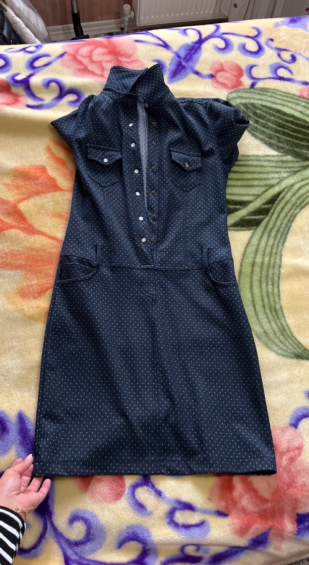 Düğmeli Uzun Lacivert elbise - Görsel 4