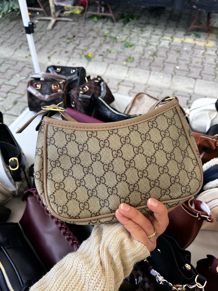 Kahverengi Deri Baskılı Kadın Omuz Çantası - Görsel 4