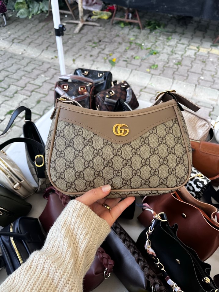 Kahverengi Deri Baskılı Kadın Omuz Çantası - Görsel 3