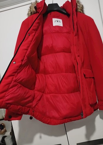 Kürklü Kırmızı  erkek  Kışlık Mont - Görsel 5