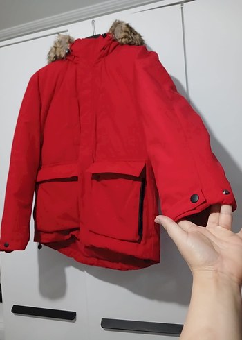 Kürklü Kırmızı  erkek  Kışlık Mont - Görsel 2