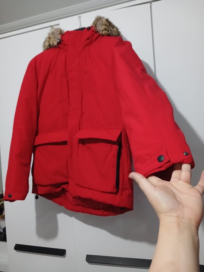 Kürklü Kırmızı  erkek  Kışlık Mont - Görsel 2