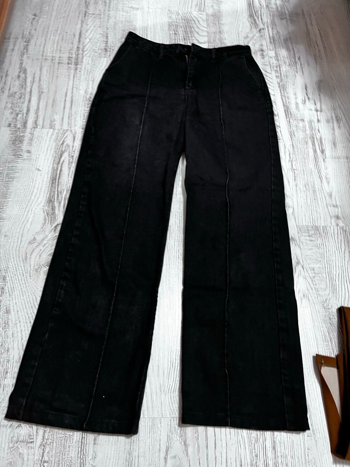 Kadın Siyah Kemerli Uzun Kot Pantolon - Görsel 2