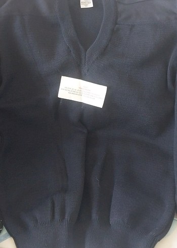 V Yaka Mavi Erkek Yün Kazak - Görsel 5