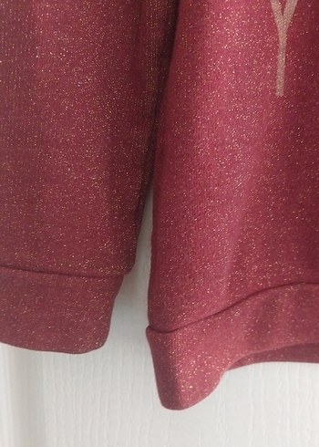 Bordo Uzun Kollu Parlak Baskılı Sweatshirt - Görsel 5