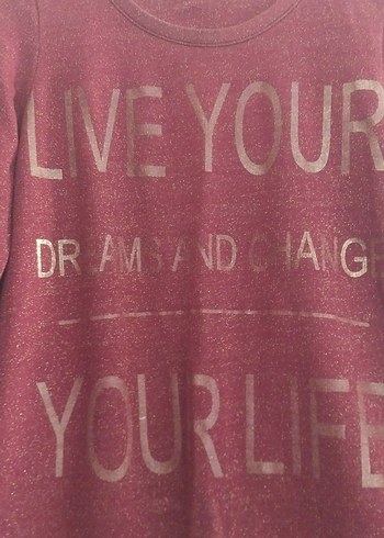 Bordo Uzun Kollu Parlak Baskılı Sweatshirt - Görsel 4