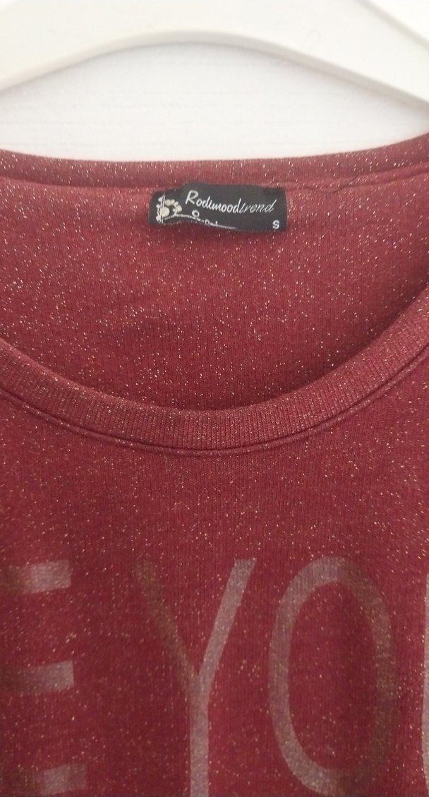 Bordo Uzun Kollu Parlak Baskılı Sweatshirt - Görsel 3