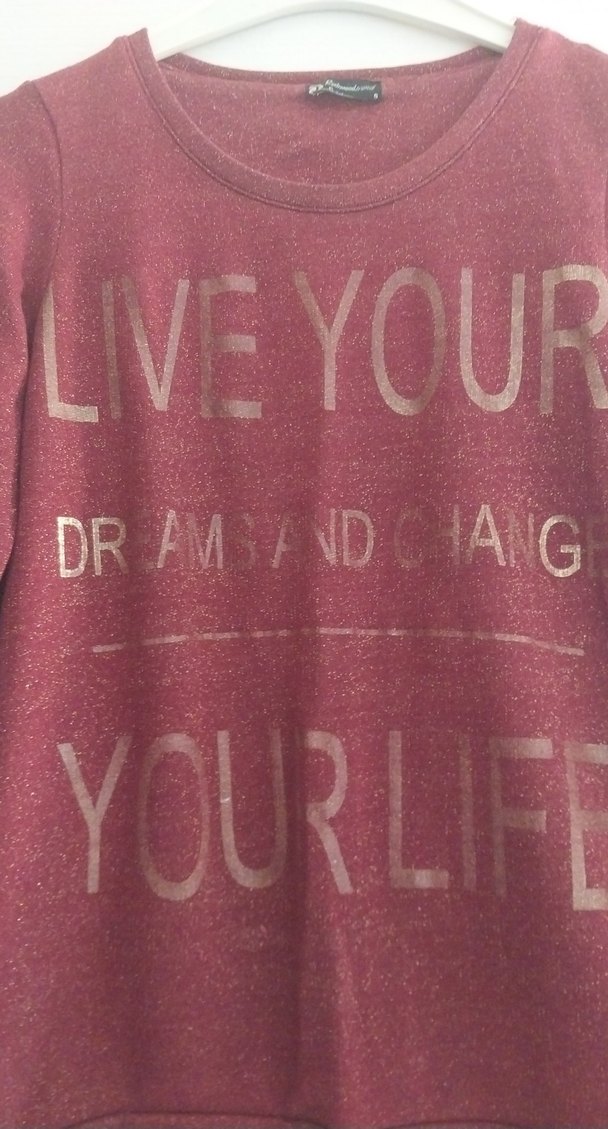 Bordo Uzun Kollu Parlak Baskılı Sweatshirt - Görsel 4