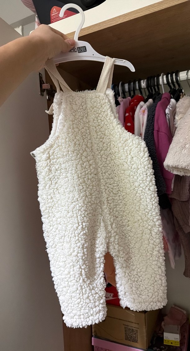 Beyaz Peluş Bebek Kış Tulumu - Görsel 2