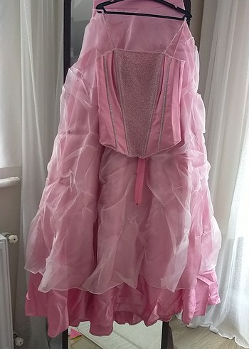 Pembe Drapeli Uzun Straplez Abiye Elbise - Görsel 2