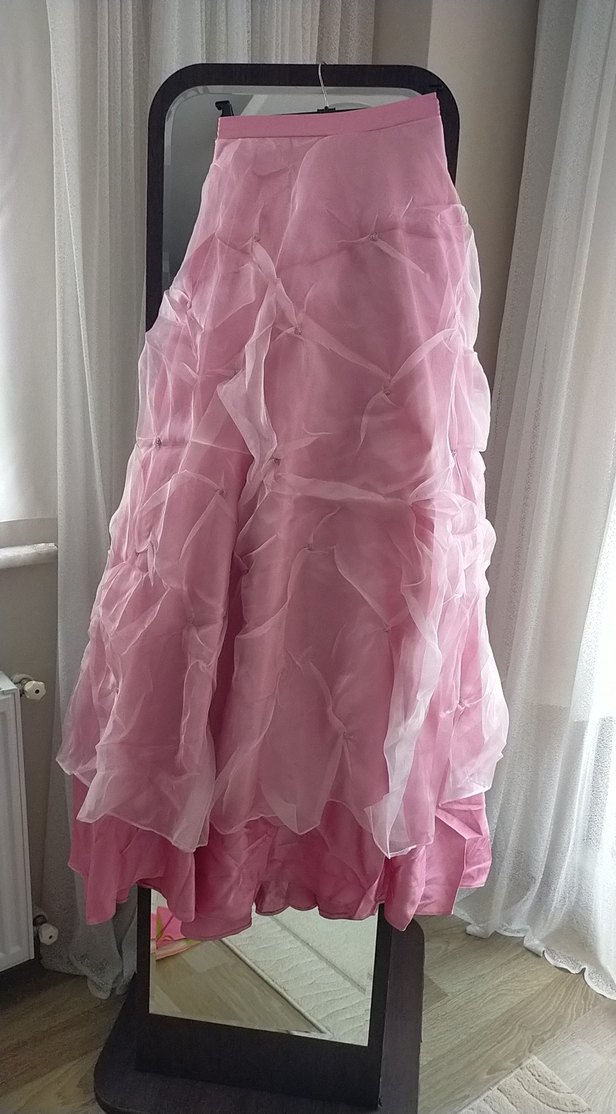 Pembe Drapeli Uzun Straplez Abiye Elbise - Görsel 3