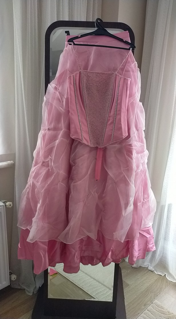 Pembe Drapeli Uzun Straplez Abiye Elbise - Görsel 2