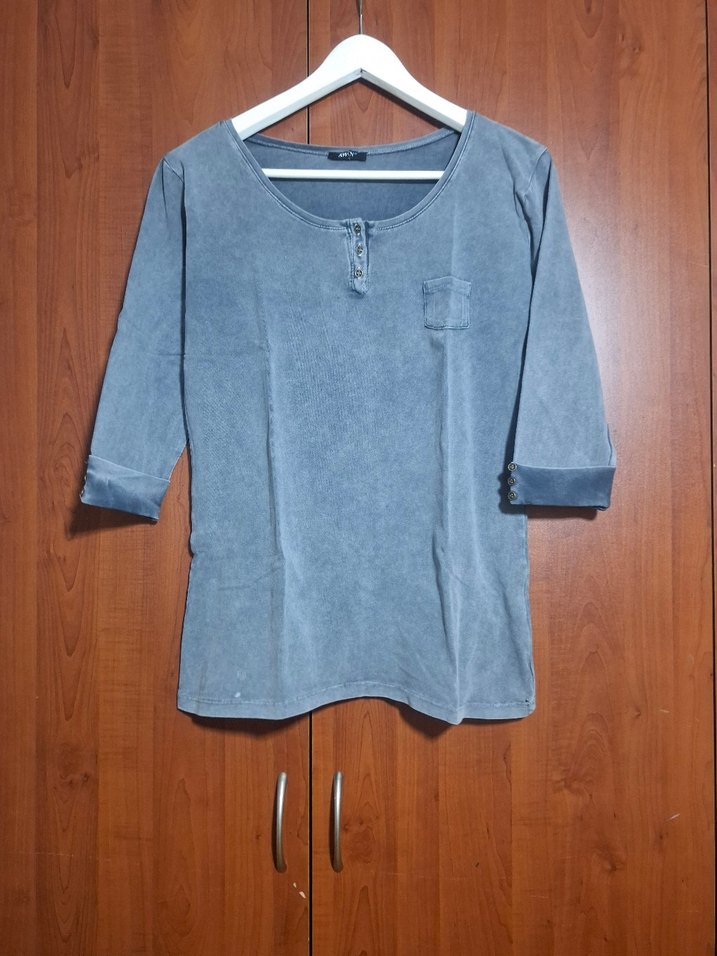 Awşin Marka Gri Düğmeli Uzun Kollu  Sweatshirt - Görsel 3