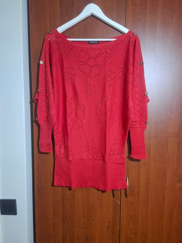 Mintaş Marka Kırmızı Ajurlu Kazak - Görsel 2