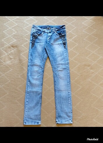 Bershka Bershka denim gri taş ve pul detaylı jeans pantolon