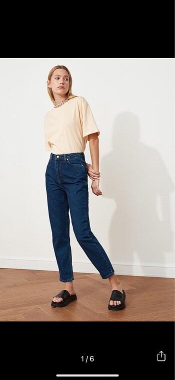 Lacivert yüksel bel mom jeans