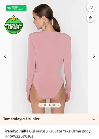 Trendyol & Milla Trendyolmilla Gül Kurusu Kruvaze Yaka Örme Body