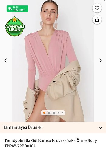 Trendyolmilla Gül Kurusu Kruvaze Yaka Örme Body