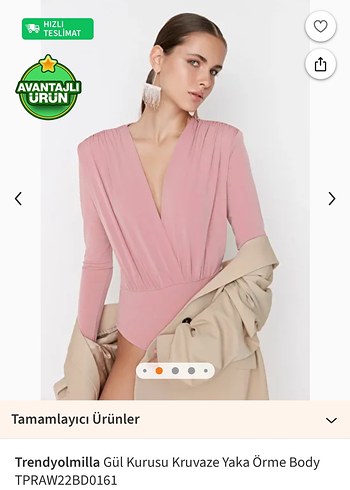 38 Beden Trendyolmilla Gül Kurusu Kruvaze Yaka Örme Body