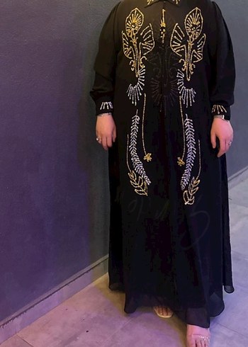 İşlemeli Siyah Uzun Elbise
