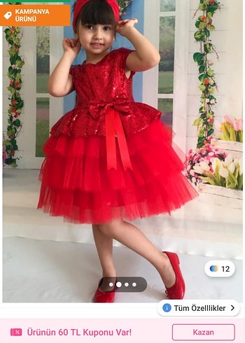 Klasik Kırmızı Kız Çocuk Elbise