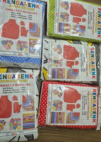 Rengarenk Karacan 3'lü Mutfak önlüğü seti