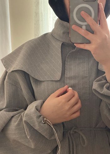 Gri Midi Boy Kadın Trençkot - Görsel 5