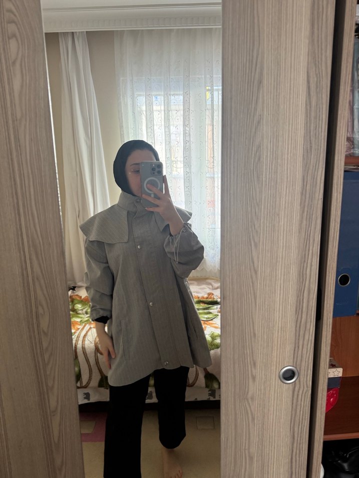 Gri Midi Boy Kadın Trençkot - Görsel 3