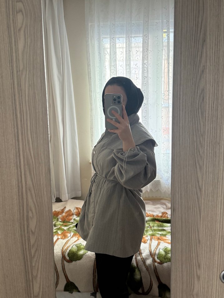 Gri Midi Boy Kadın Trençkot - Görsel 4