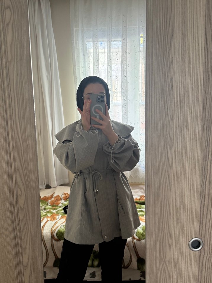 Gri Midi Boy Kadın Trençkot - Görsel 2