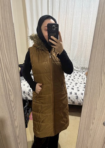 Kahverengi Kürklü Midi Kadın Kış Yeleği - Görsel 5