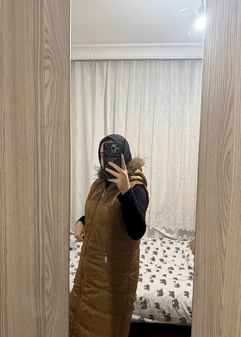 Kahverengi Kürklü Midi Kadın Kış Yeleği - Görsel 6