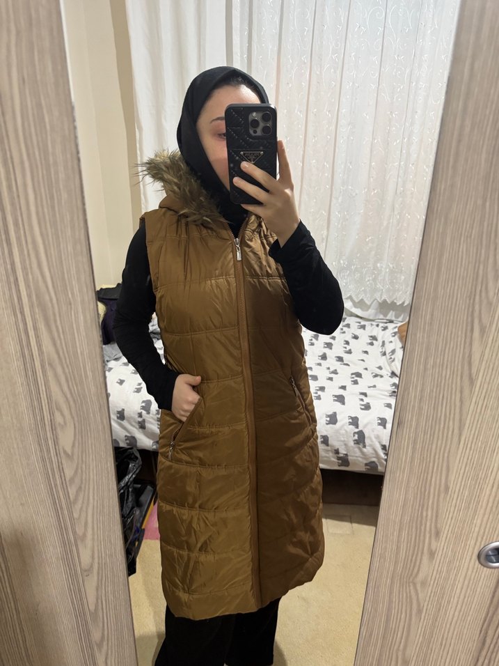 Kahverengi Kürklü Midi Kadın Kış Yeleği - Görsel 5