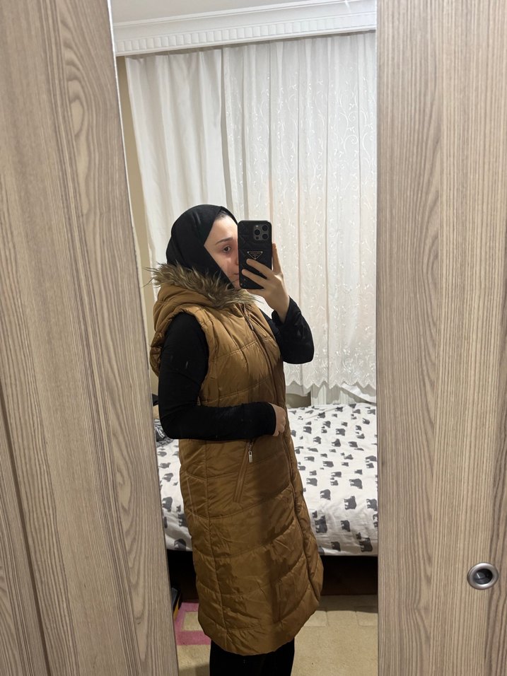 Kahverengi Kürklü Midi Kadın Kış Yeleği - Görsel 2