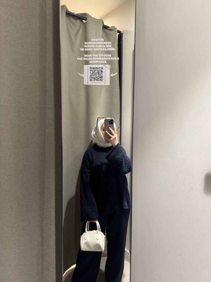 Lacivert  Yüksek Yakalı Kadın Sweatshirt - Görsel 4