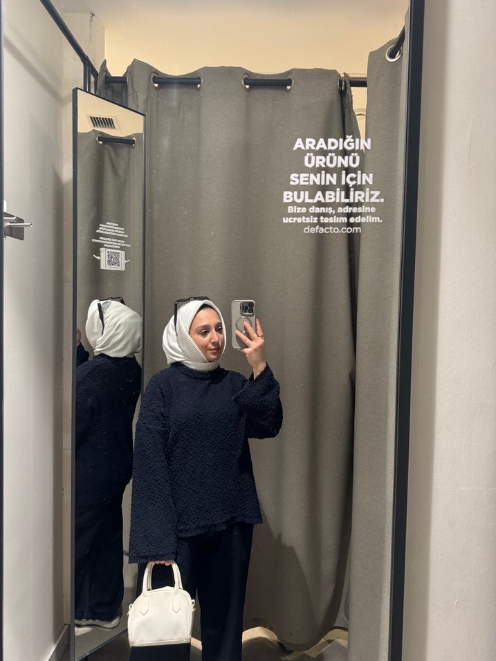 Lacivert  Yüksek Yakalı Kadın Sweatshirt - Görsel 5